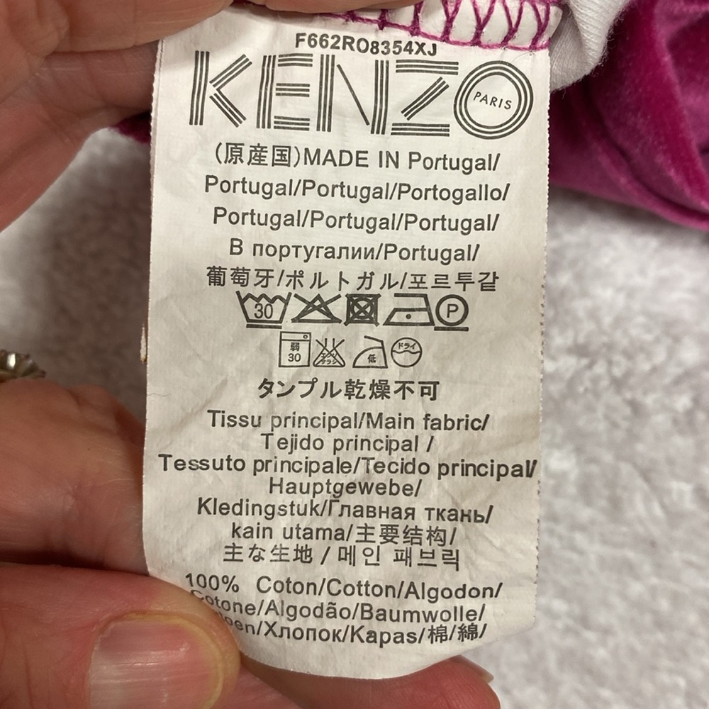 Kenzo Paris embroidered tiger raspberry velour sweatshirt size 7 - Picture 7 of 8